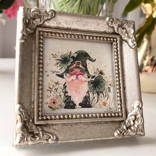 The Shamrock Gnome Mini Gouache Painting