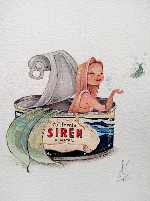 Original California Siren Mermaid Gouache Painting