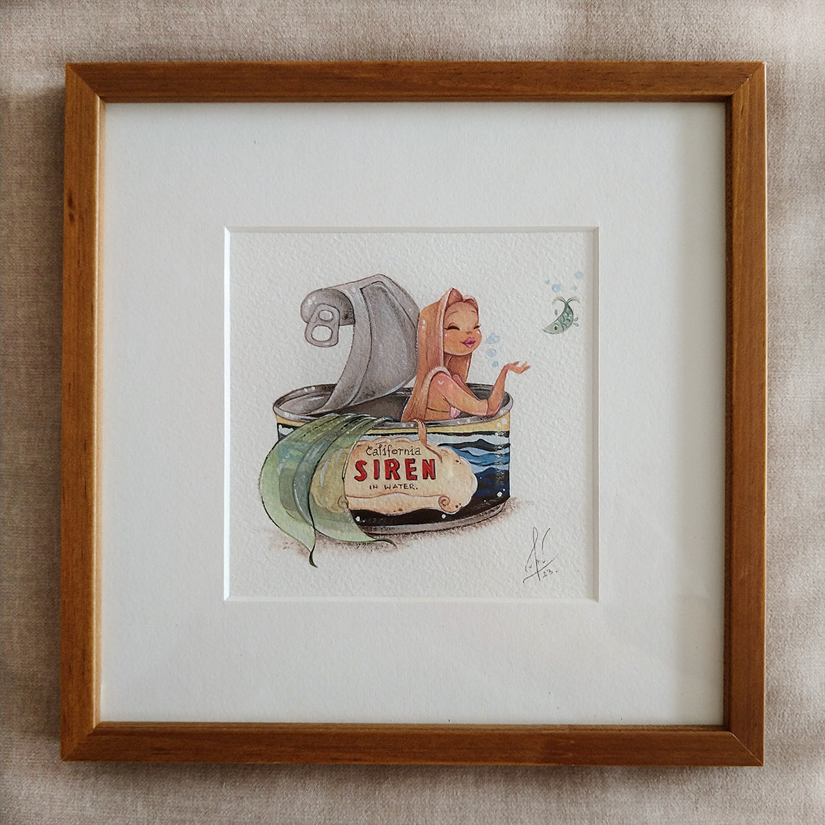 Original California Siren Mermaid Gouache Painting