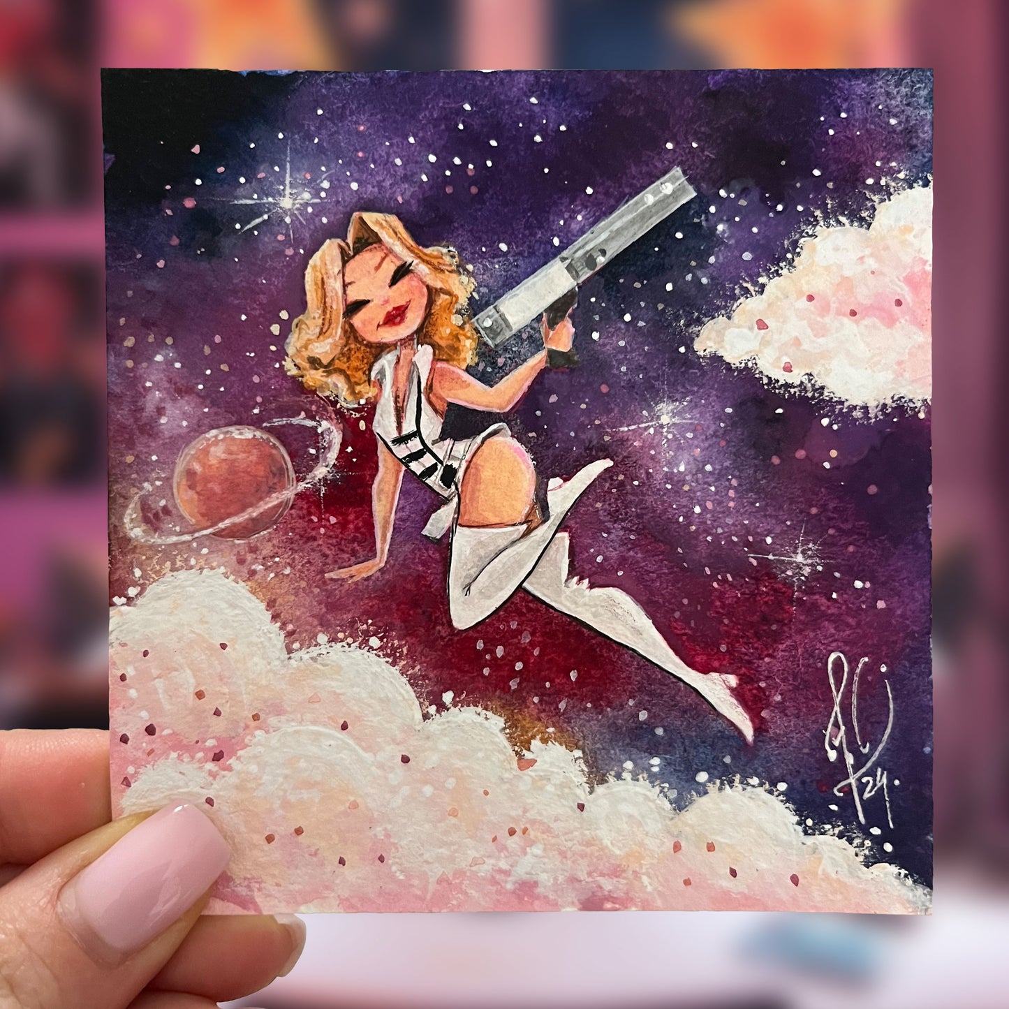 Original Barbarella: Queen of the Galaxy! Mini Gouache Painting