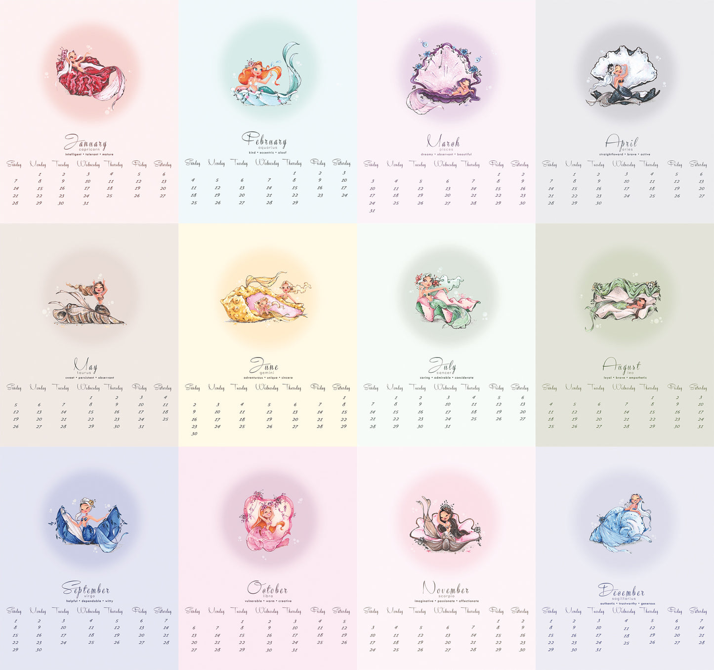 Calendar Mermies 2024 - Birthstones