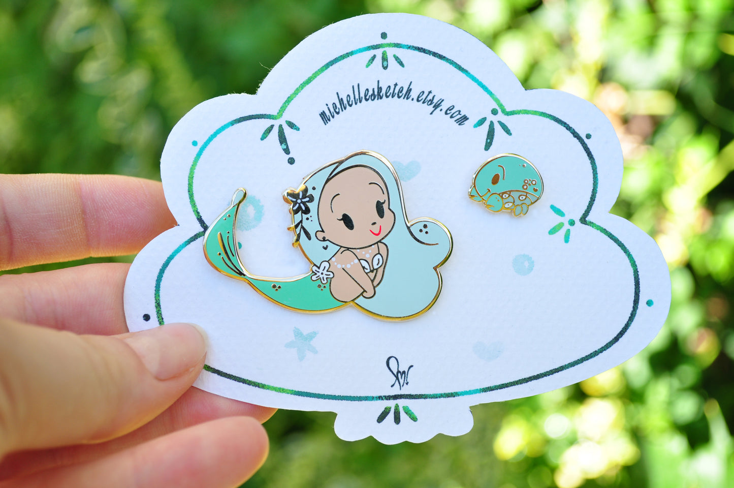 Mint Mini Baby Mermie With Crab Pin Set