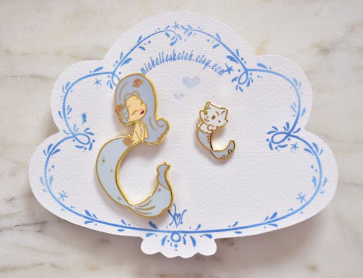 Skyblue Mermie With Purrmaid Friend Pin Set